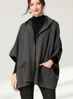 Plus Size Hooded Bat Sleeve Knitted Coat