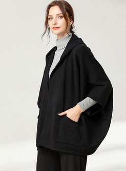 Plus Size Hooded Bat Sleeve Knitted Coat