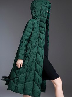 Single-breasted Fringed Long Down Coat