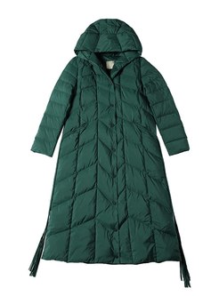 Single-breasted Fringed Long Down Coat