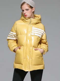 Hooded Color-blocked Loose Puffer Coat