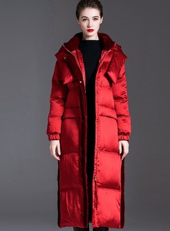 Removable Hooded Shiny Long Puffer Coat