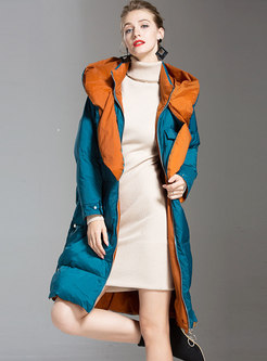 Color-blocked Hooded Straight Puffer Coat