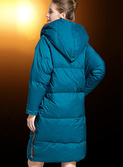 Color-blocked Hooded Straight Puffer Coat