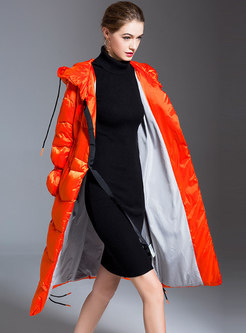 Hooded Drawstring A Line Down Coat