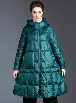 Hooded Knee-length A Line Down Coat