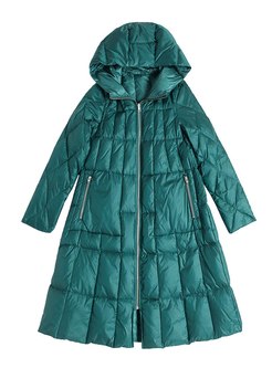 Hooded Knee-length A Line Down Coat