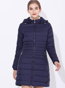Removable Hooded Front Zip Mid-length Coat