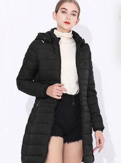 Removable Hooded Front Zip Mid-length Coat