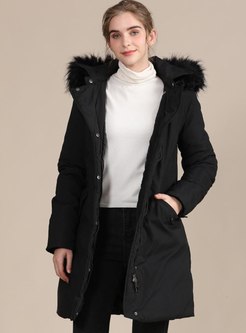 Black Faux Fur Hooded A Line Coat