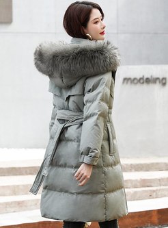 Fur Collar Patchwork Hooded Puffer Coat