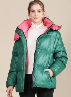 Removable Hooded Color-blocked Short Coat