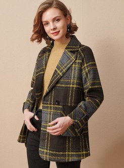 Plaid Notched Double-breasted Overcoat
