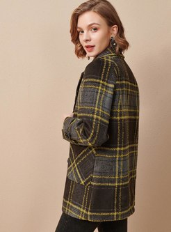 Plaid Notched Double-breasted Overcoat