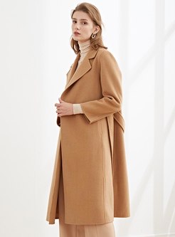 Notched Collar Straight Long Cashmere Overcoat