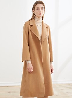 Notched Collar Straight Long Cashmere Overcoat