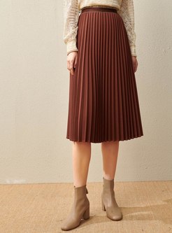 High Waisted Pleated A Line Long Skirt