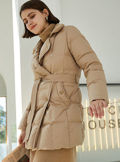 Lapel Double-breasted Pure Color Puffer Coat