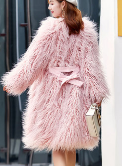 Long Sleeve Solid Color Faux Fur Coats