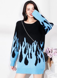 Print Color-blocked Sweater Mini Dress