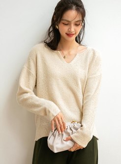 V-neck Pullover Loose Sequin Sweater