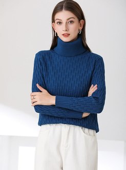 Turtleneck Pullover Ribbed Slim Sweater