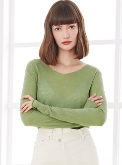 V-neck Pure Color Pullover Sweater