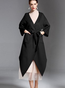 V-neck Double-cashmere High-low Overcoat