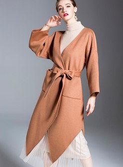 V-neck Double-cashmere High-low Overcoat