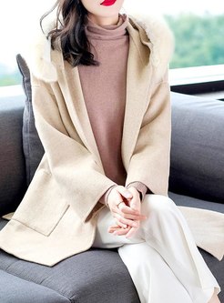 Double-cashmere Hooded Long Sleeve Coat