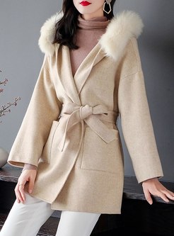 Double-cashmere Hooded Long Sleeve Coat