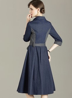 Plaid Patchwork 3/4 Sleeve Blazer Dress