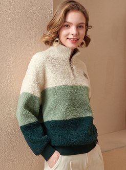 Color-blocked Pullover Fleece Sweatshirt