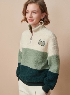 Color-blocked Pullover Fleece Sweatshirt