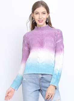 Mock Neck Pullover Hit Color Sweater