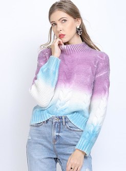Mock Neck Pullover Hit Color Sweater