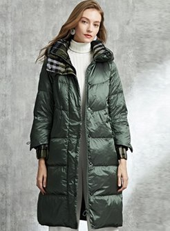 Plaid Patchwork Hooded Puffer Coat