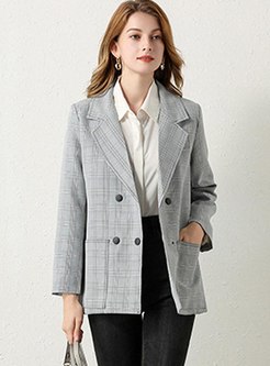 Work Plaid Double-breasted Blazer