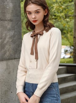 Crew Neck Bowknot Color-blocked Sweater
