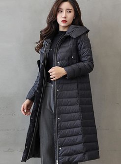 Hooded Knee-length Lightweight Puffer Coat