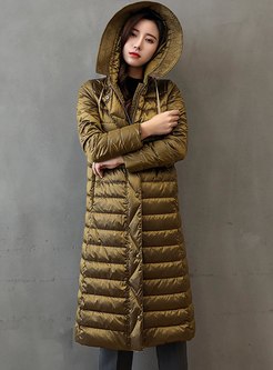 Hooded Knee-length Lightweight Puffer Coat