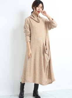 Plus Size Turtleneck Long Sleeve Sweater Dress