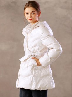White Hooded A Line Duck Down Coat