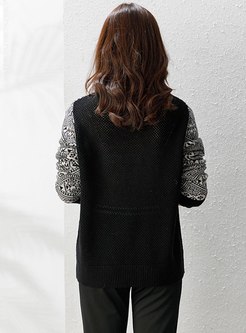 Pullover Print Patchwork Wool Sweater