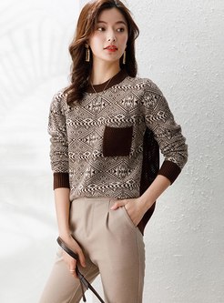 Pullover Print Patchwork Wool Sweater