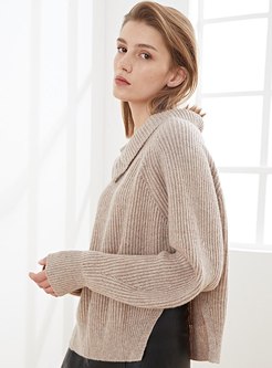 Turtleneck Pullover Loose Split Sweater