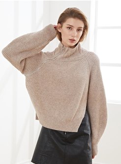 Turtleneck Pullover Loose Split Sweater