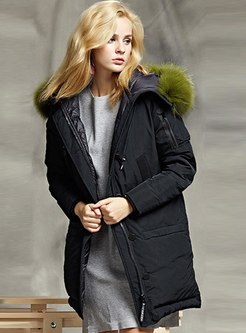 Fur Collar Hooded Knee-length Down Coat