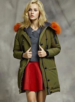 Fur Collar Hooded Knee-length Down Coat