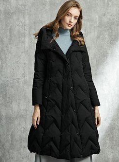 Hooded Long Sleeve A Line Down Coat